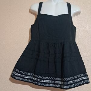 Anthropologie Amit aggarwa Black Sleeveless Top with White Embroidery Size XS